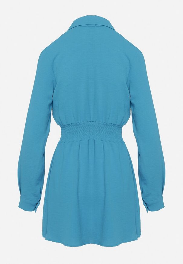 Born2be - Niebieska Sukienka Mini Rozkloszowana z Kołnierzykiem Sikelia. Kolor: niebieski. Długość: mini