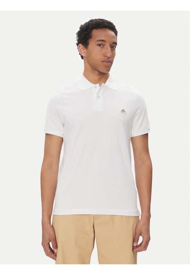 Moose Knuckles Polo Everett M34MT712 Biały Slim Fit. Typ kołnierza: polo. Kolor: biały. Materiał: bawełna