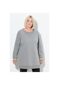 ULLA POPKEN - Damskie Długi sweter nadrukowany napis okrągły dekolt długi rękaw. Kolekcja: plus size. Kolor: szary. Materiał: bawełna, poliester, materiał. Długość rękawa: długi rękaw. Długość: długie. Wzór: napisy #1