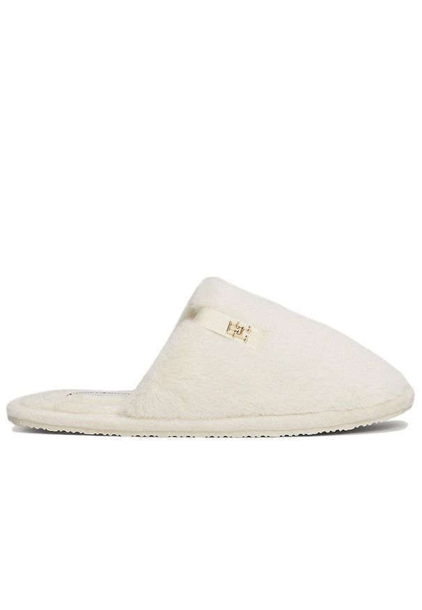 TOMMY HILFIGER - Klapki Tommy Hilfiger Comfort Home Slipper FW0FW08138-YBH - białe. Kolor: biały. Materiał: polar, jeans, futro, poliester. Szerokość cholewki: normalna. Sezon: zima