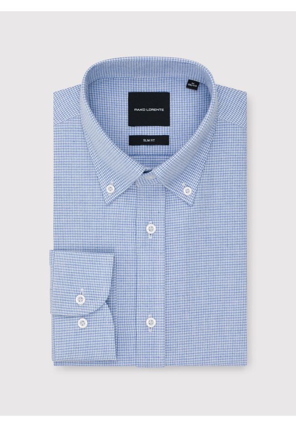 Pako Lorente - PAKO LORENTE - Niebieska koszula w pepitkę. Kolor: niebieski. Materiał: bawełna. Długość rękawa: długi rękaw. Długość: długie