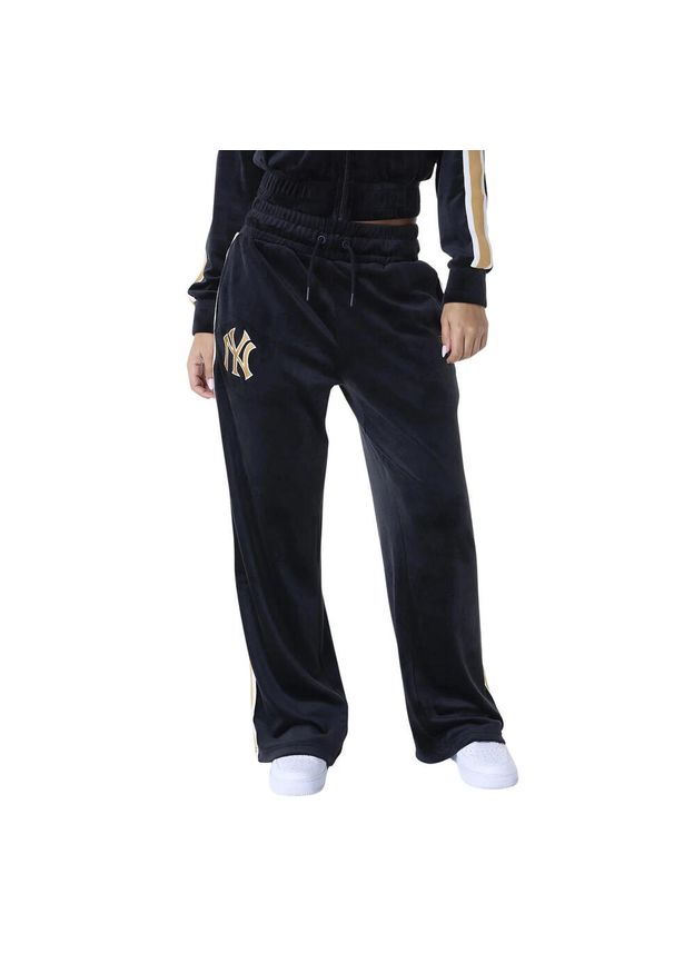 New Era - Damskie spodnie dresowe z weluru New York Yankees. Kolor: czarny. Materiał: welur, dresówka. Długość: długie