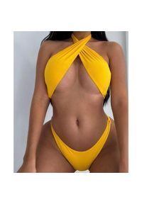 Intica - Strój kąpielowy z wiązaniem na szyi idealny na plażę Regiena. Kolor: żółty. Materiał: materiał #1