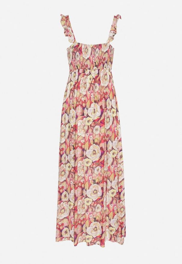 Born2be - Czerwona Rozkloszowana Sukienka z Wiskozy w Kwiatowym Wzór Redeelle. Okazja: na co dzień. Kolor: czerwony. Materiał: wiskoza. Wzór: kwiaty. Typ sukienki: rozkloszowane. Styl: casual, elegancki