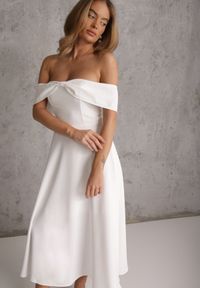 Renee - Biała Rozkloszowana Sukienka Koktajlowa VICES z Hiszpańskim Dekoltem Neamerianne. Okazja: na wesele, na ślub cywilny. Typ kołnierza: dekolt hiszpanka. Kolor: biały. Materiał: lakier, poliester. Typ sukienki: rozkloszowane. Styl: wizytowy #8