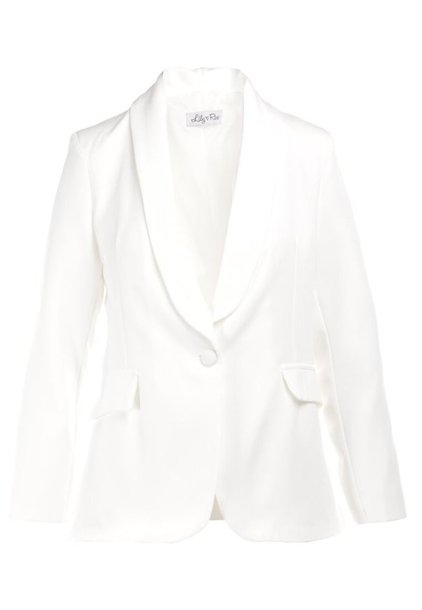 Born2be - Biała Marynarka Achon. Okazja: do pracy, na spotkanie biznesowe. Kolor: biały. Materiał: tkanina, jeans. Długość rękawa: długi rękaw. Długość: długie. Styl: klasyczny, elegancki, biznesowy