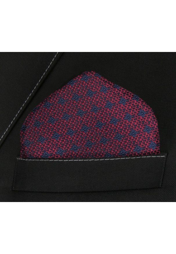 Męska, Elegancka Poszetka - Alties - Granatowe, Drobne Kwiatki na Czerwonym Tle. Kolor: czerwony, niebieski, wielokolorowy. Materiał: poliester. Wzór: kwiaty