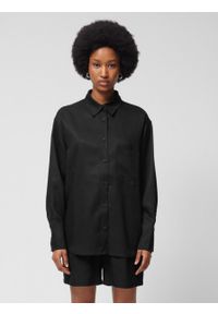 outhorn - Koszula oversize z lyocellu damska - czarna. Kolor: czarny. Materiał: tkanina, satyna, lyocell, materiał, włókno. Sezon: lato