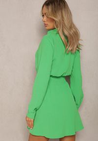 Renee - Jasnozielona Rozkloszowana Sukienka z Kołnierzykiem Mini Avilsnne. Kolor: zielony. Typ sukienki: dopasowane. Styl: klasyczny. Długość: mini #4
