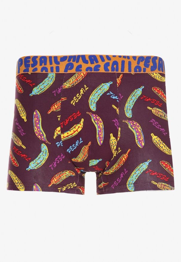 Born2be - Bordowe Majtki Bokserki z Kolorowym Wzorem w Banany i Gumką w Pasie Thilno. Kolor: czerwony. Materiał: materiał. Wzór: kolorowy