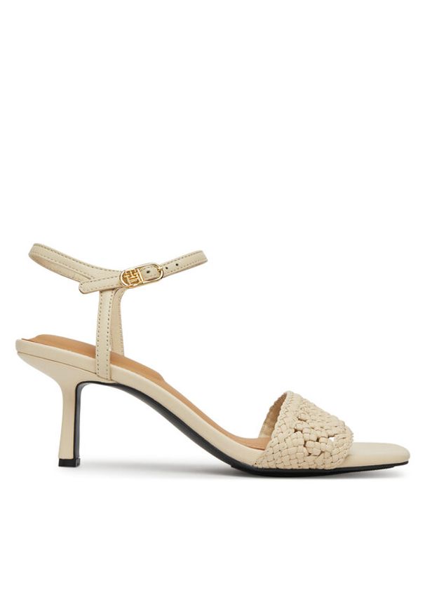 TOMMY HILFIGER - Tommy Hilfiger Sandały Crochet Lthr Kitten Sandal FW0FW08587 Beżowy. Kolor: beżowy. Materiał: skóra
