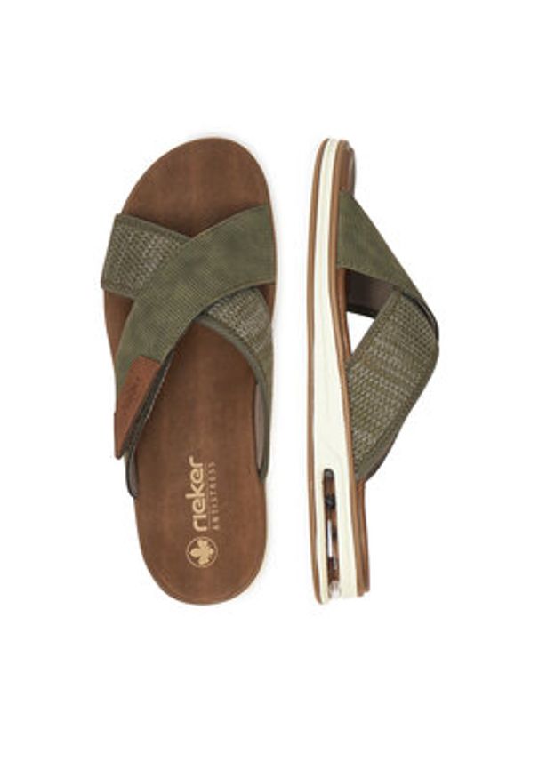 Rieker Klapki 29083-52 Khaki. Kolor: brązowy. Materiał: materiał, syntetyk, skóra