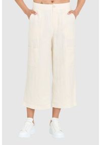 Guess - GUESS Kremowe lniane spodnie damskie. Kolor: kremowy. Materiał: len #1