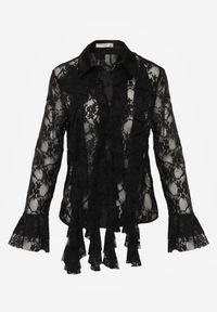 Renee - Czarna Wiskozowa Koronkowa Koszula z Bawełną i Falbanami Oraeno. Kolor: czarny. Materiał: wiskoza, bawełna, koronka #2