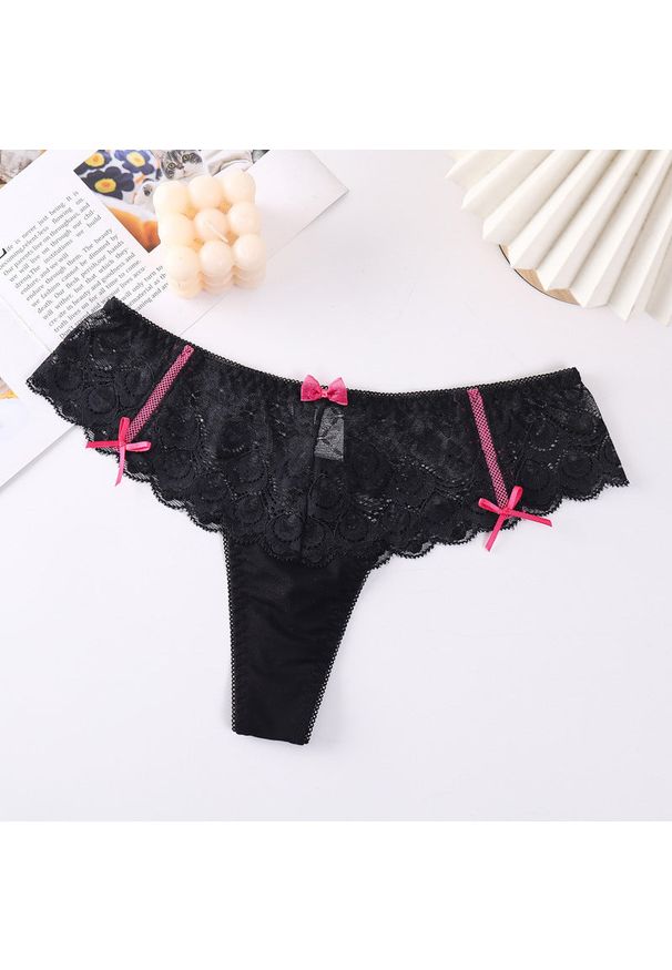 Intica - Stringi koronkowe z kokardkami eleganckie Destini. Kolor: czarny. Materiał: koronka. Wzór: koronka