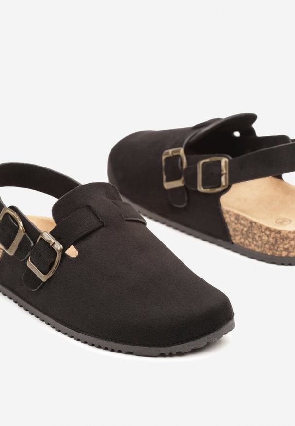 Born2be - Czarne Sandały Chodaki z Klamerką i Paskiem na Pięcie Norilsa. Okazja: na co dzień. Kolor: czarny. Materiał: jeans. Obcas: na obcasie. Styl: casual. Wysokość obcasa: niski