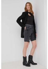 Answear Lab szorty jeansowe damskie kolor czarny gładkie high waist. Okazja: na co dzień. Stan: podwyższony. Kolor: czarny. Materiał: jeans. Wzór: gładki. Styl: wakacyjny #4