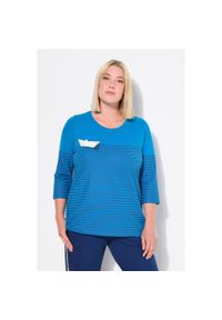 ULLA POPKEN - Damskie Bluzka pasy papierowa łódka dekolt łódkowy rękawy 3/4. Kolekcja: plus size. Kolor: niebieski. Materiał: materiał, elastan, bawełna. Długość rękawa: długi rękaw #1