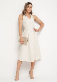 Born2be - Biała Sukienka na Szyję z Ozdobnymi Guzikami Folorea. Kolor: biały #6