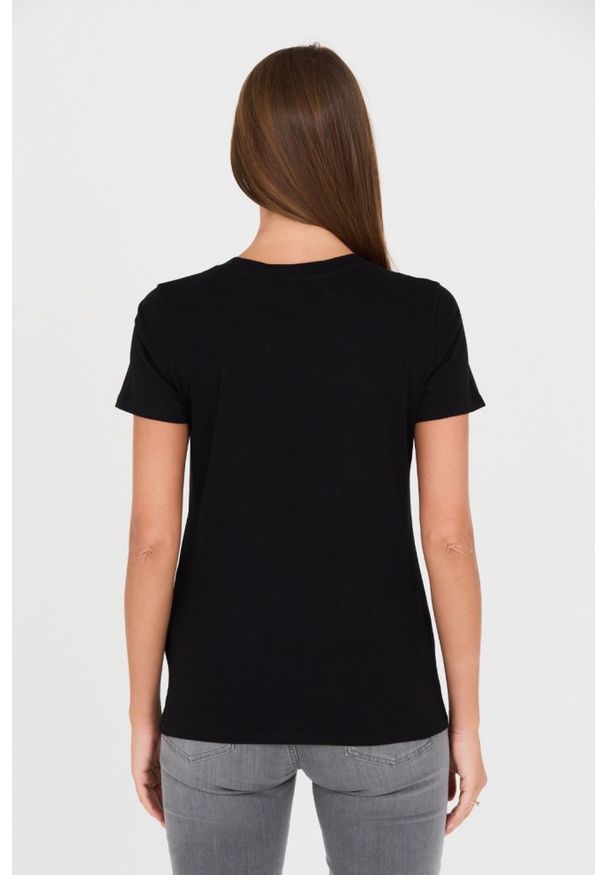 Guess - GUESS Czarny damski t-shirt bawełniany z printem, Rozmiar M. Kolor: czarny. Materiał: bawełna. Wzór: nadruk