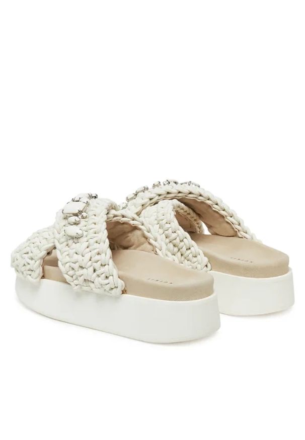 Inuikii WOVEN STONES PLATFORM Klapki damskie. Kolor: kremowy. Materiał: skóra, bawełna. Wzór: aplikacja, paski. Sezon: lato. Obcas: na platformie. Styl: boho, elegancki, wakacyjny