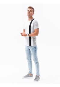 Ombre Clothing - T-shirt męski bawełniany - biały V2 S1630 - XXL. Kolor: biały. Materiał: bawełna