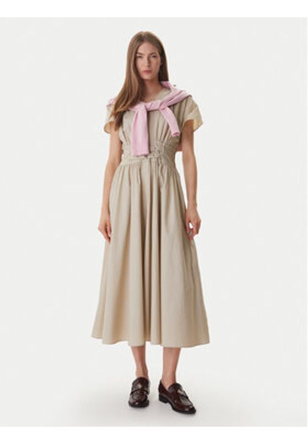 DKNY Sukienka codzienna DJ6D9194 Beżowy Regular Fit. Okazja: na co dzień. Kolor: beżowy. Materiał: bawełna. Typ sukienki: proste. Styl: casual