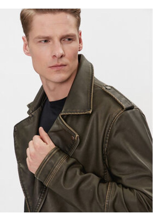Brave Soul Kurtka z imitacji skóry MJK-CONEYKHAKI Khaki Straight Fit. Kolor: brązowy. Materiał: skóra