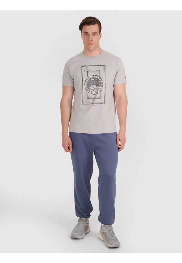 4f - 4F T-shirt regular z nadrukiem siatkarskim męski - szary M. Okazja: do domu, na co dzień. Kolor: szary. Materiał: jersey, bawełna, materiał. Wzór: nadruk. Styl: casual, klasyczny, sportowy