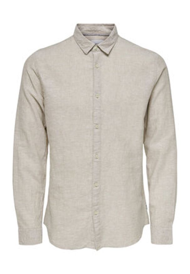 Only & Sons Koszula Caiden 22012321 Beżowy Slim Fit. Kolor: beżowy. Materiał: len, bawełna