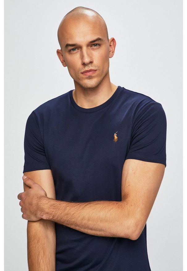 Polo Ralph Lauren - T-shirt. Typ kołnierza: polo. Kolor: niebieski. Materiał: dzianina. Wzór: gładki