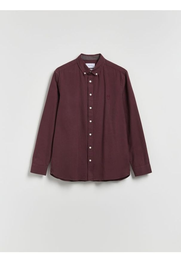 Reserved - Bawełniana koszula slim fit - bordowy. Kolor: czerwony. Materiał: bawełna