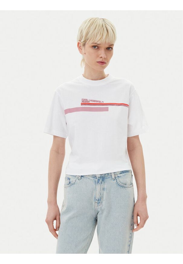 Karl Lagerfeld - KARL LAGERFELD T-Shirt A2W17032 Biały Relaxed Fit. Typ kołnierza: dekolt w karo. Kolor: biały. Materiał: bawełna