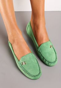 Born2be - Jasnozielone Mokasyny Niwita. Nosek buta: okrągły. Kolor: zielony. Materiał: jeans, len. Wzór: jednolity. Styl: klasyczny #5