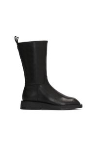 Kazar - Czarne botki z wysoką cholewką na płaskiej podeszwie. Wysokość cholewki: przed kolano. Zapięcie: zamek. Kolor: czarny. Materiał: skóra. Szerokość cholewki: normalna. Sezon: jesień, zima. Obcas: na płaskiej podeszwie. Styl: klasyczny #1