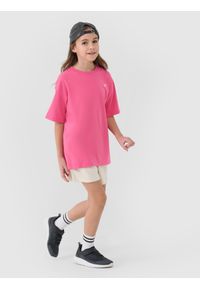 4f - 4F T-shirt oversize gładki dziewczęcy - różowy 158 (12-13 lat). Okazja: na co dzień. Kolor: różowy. Materiał: dzianina, bawełna, jersey. Wzór: gładki. Sezon: lato. Styl: klasyczny, sportowy, casual