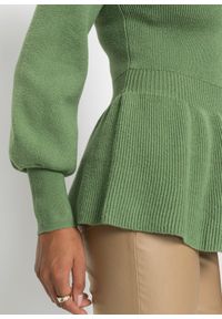 bonprix - Sweter z falbaną. Kolor: zielony