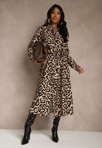 Renee - Panterkowa Sukienka z Wiskozą o Koszulowym Kroju z Wiązaniem Saros. Okazja: na co dzień, na randkę. Materiał: wiskoza. Typ sukienki: koszulowe. Styl: casual #2