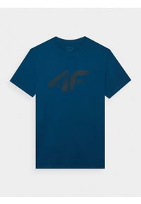 4f - T-shirt regular z nadrukiem męski - turkusowy. Okazja: na co dzień. Kolor: turkusowy. Materiał: jersey, dzianina, bawełna. Długość rękawa: krótki rękaw. Długość: krótkie. Wzór: nadruk. Styl: casual, klasyczny, sportowy