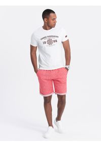 Ombre Clothing - Spodenki męskie z tkaniny melanżowej LOOSE FIT - jasnoczerwone V7 - Rozmiar: XXL. Kolor: czerwony. Materiał: tkanina. Wzór: melanż