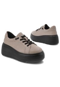 Beżowe Sneakersy Cambell Stylowe Obuwie Damskie Na Platformie. Okazja: na co dzień. Kolor: beżowy. Materiał: jeans, skóra. Szerokość cholewki: normalna. Obcas: na platformie. Styl: elegancki #6