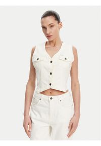 Guess Jeans Kamizelka W5GN74 D5M62 Biały Regular Fit. Kolor: biały. Materiał: bawełna