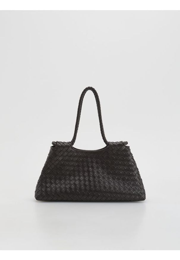 Reserved - Pleciona torebka shopper - ciemnobrązowy. Kolor: brązowy. Materiał: skórzane