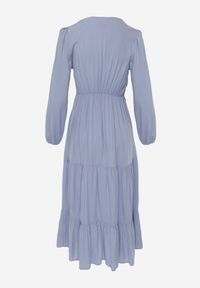 Renee - Niebieska Sukienka Rozkloszowana z Falbanką i Koronką Kiaya. Kolor: niebieski. Materiał: koronka. Wzór: koronka. Długość: maxi #6