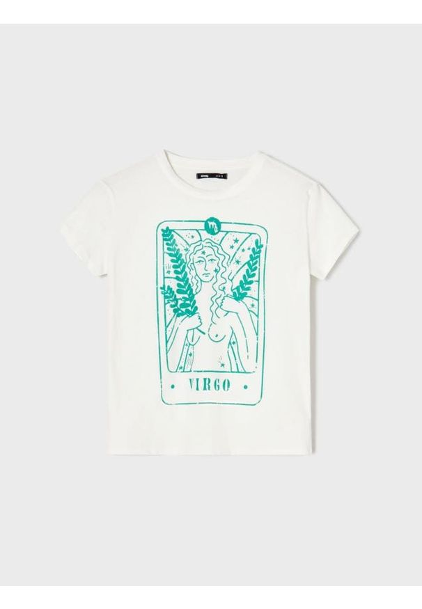 Sinsay - Bawełniana koszulka z nadrukiem - biały. Kolor: biały. Materiał: bawełna. Wzór: nadruk