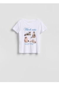 Reserved - T-shirt z nadrukiem - biały. Kolor: biały. Materiał: bawełna, dzianina. Wzór: nadruk