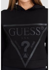 Guess - GUESS Czarna damska bluza New Alisa z dużym logo. Kolor: czarny. Materiał: elastan, wiskoza, materiał, poliamid #4