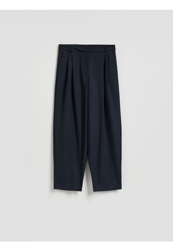 Reserved - Spodnie barrel leg - granatowy. Kolor: niebieski. Materiał: tkanina, wiskoza