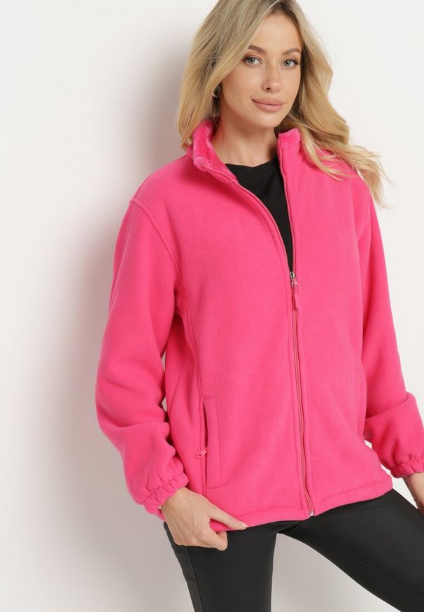 Born2be - Fuksjowy Klasyczny Polar ze Ściągaczami przy Rękawach Paradi. Okazja: na co dzień, na spacer. Kolor: różowy. Materiał: polar. Długość rękawa: długi rękaw. Długość: długie. Styl: klasyczny