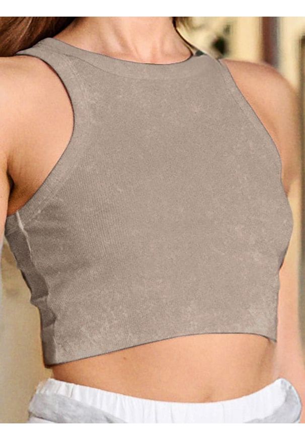 Sinsay - Crop top - beżowy. Kolor: beżowy